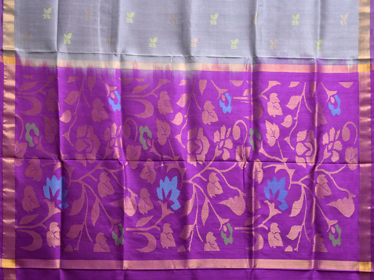 Grey and Purple Uppada Silk Handloom Saree with Floral Pallu Design u2410