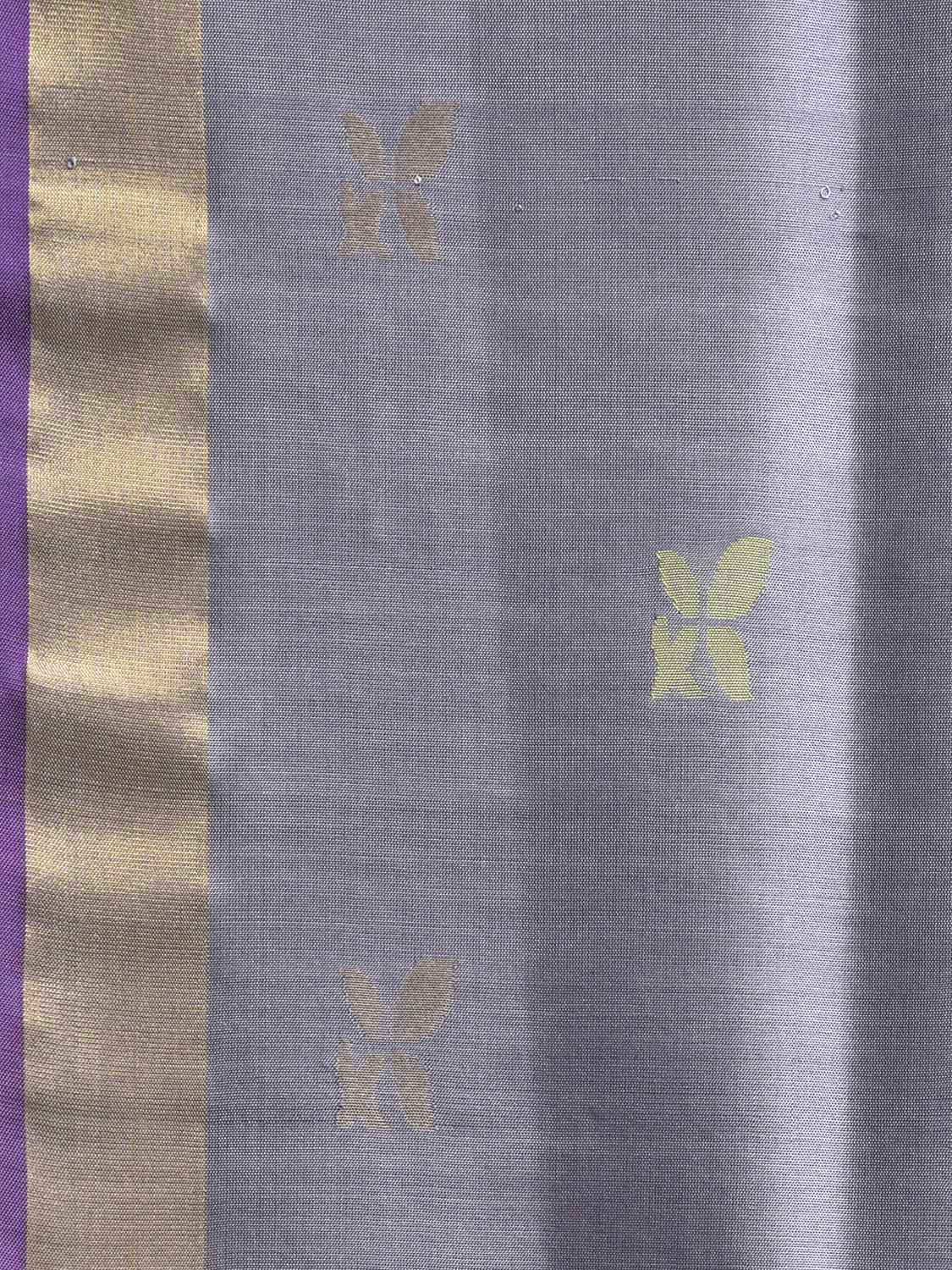 Grey and Purple Uppada Silk Handloom Saree with Floral Pallu Design u2410