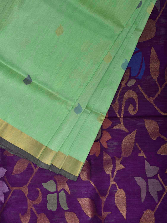 Light Green and Purple Uppada Silk Handloom Saree with Floral Pallu Design u2411