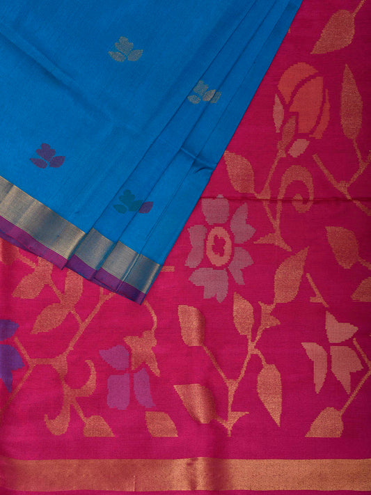Blue and Pink Uppada Silk Handloom Saree with Floral Pallu Design u2412