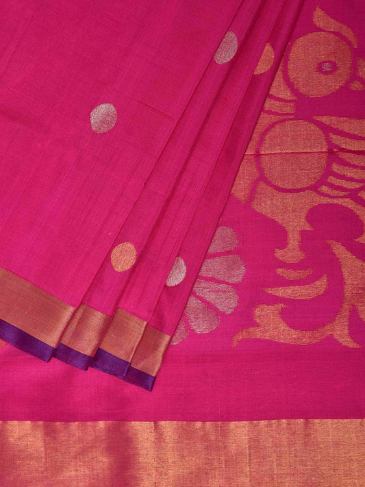 Pink Uppada Silk Handloom Saree with Birds Pallu Design u2414
