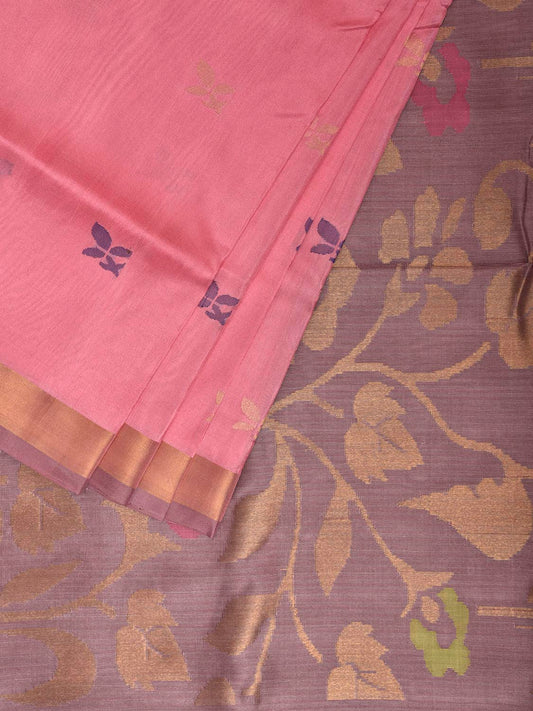 Baby Pink and Grey Uppada Silk Handloom Saree with Floral Pallu Design u2415