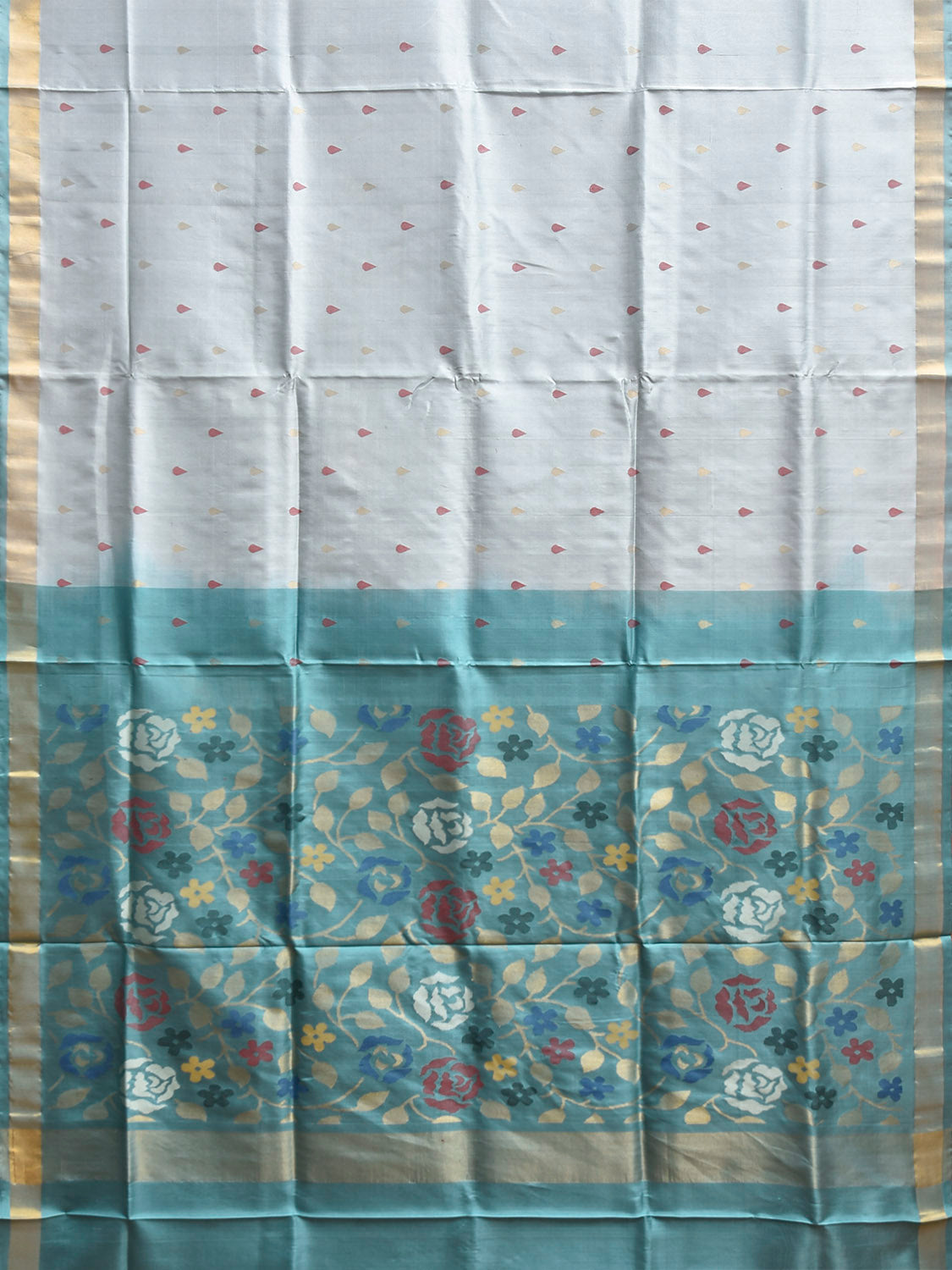 Light Grey and Light Blue Uppada Silk Handloom Saree with Floral Pallu Design u2419