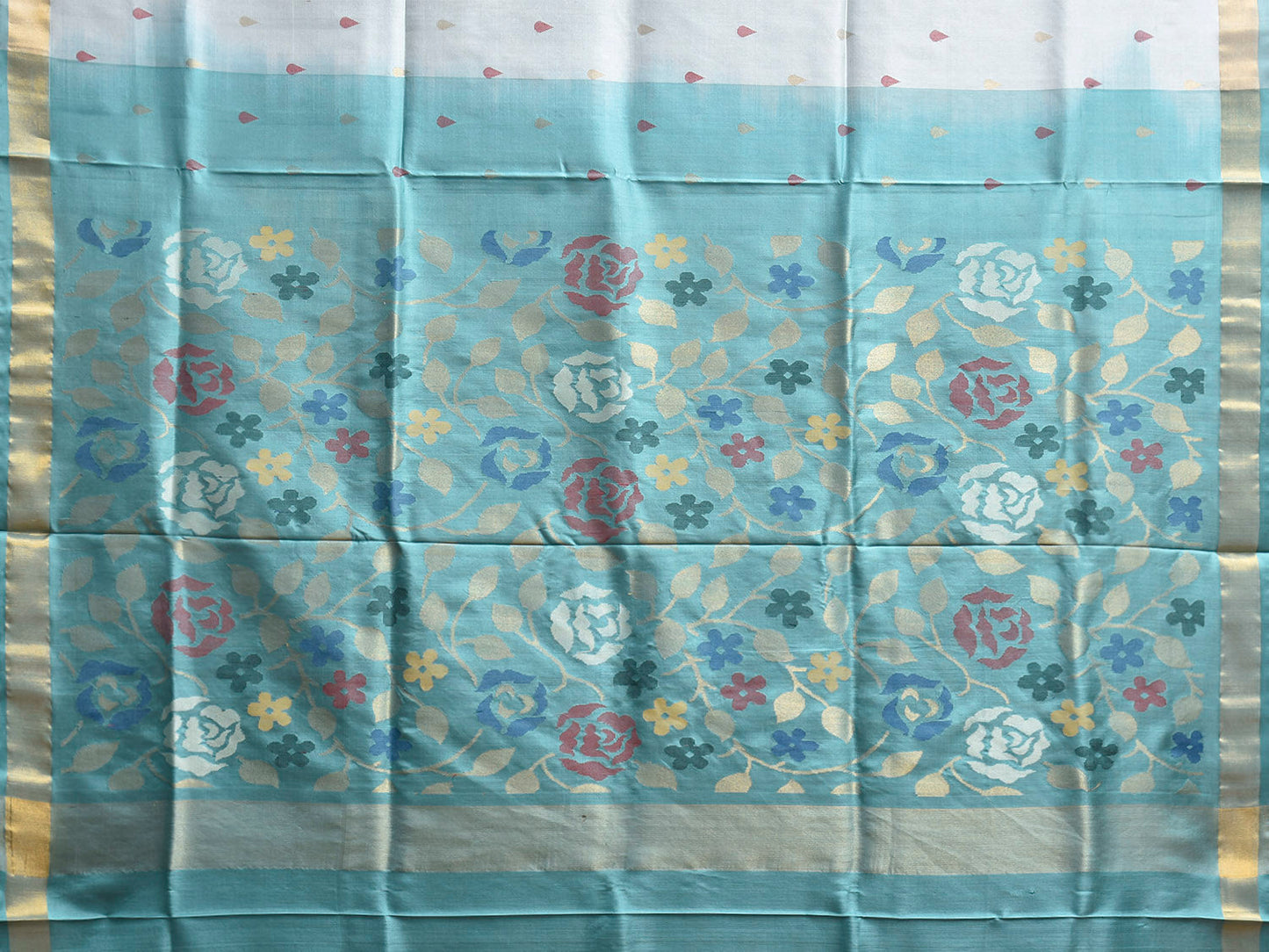 Light Grey and Light Blue Uppada Silk Handloom Saree with Floral Pallu Design u2419