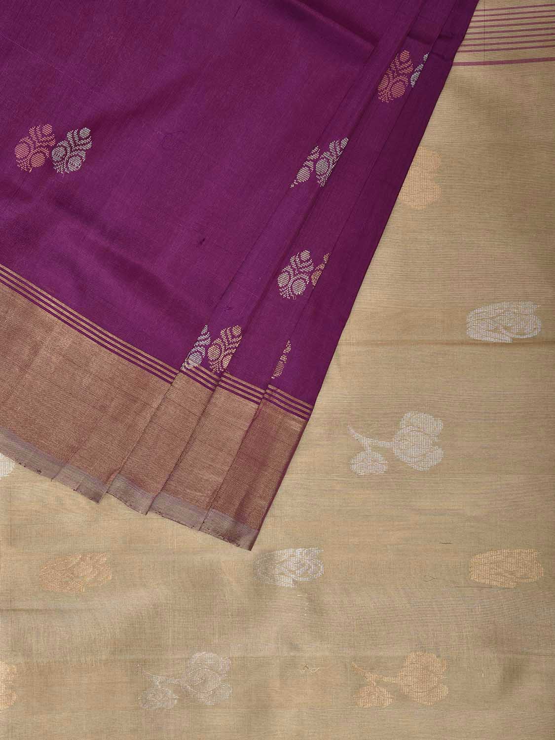 Purple and Cream Uppada Silk Handloom Saree with Body Buta Design u2420