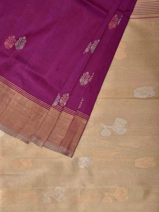Purple and Cream Uppada Silk Handloom Saree with Body Buta Design u2420
