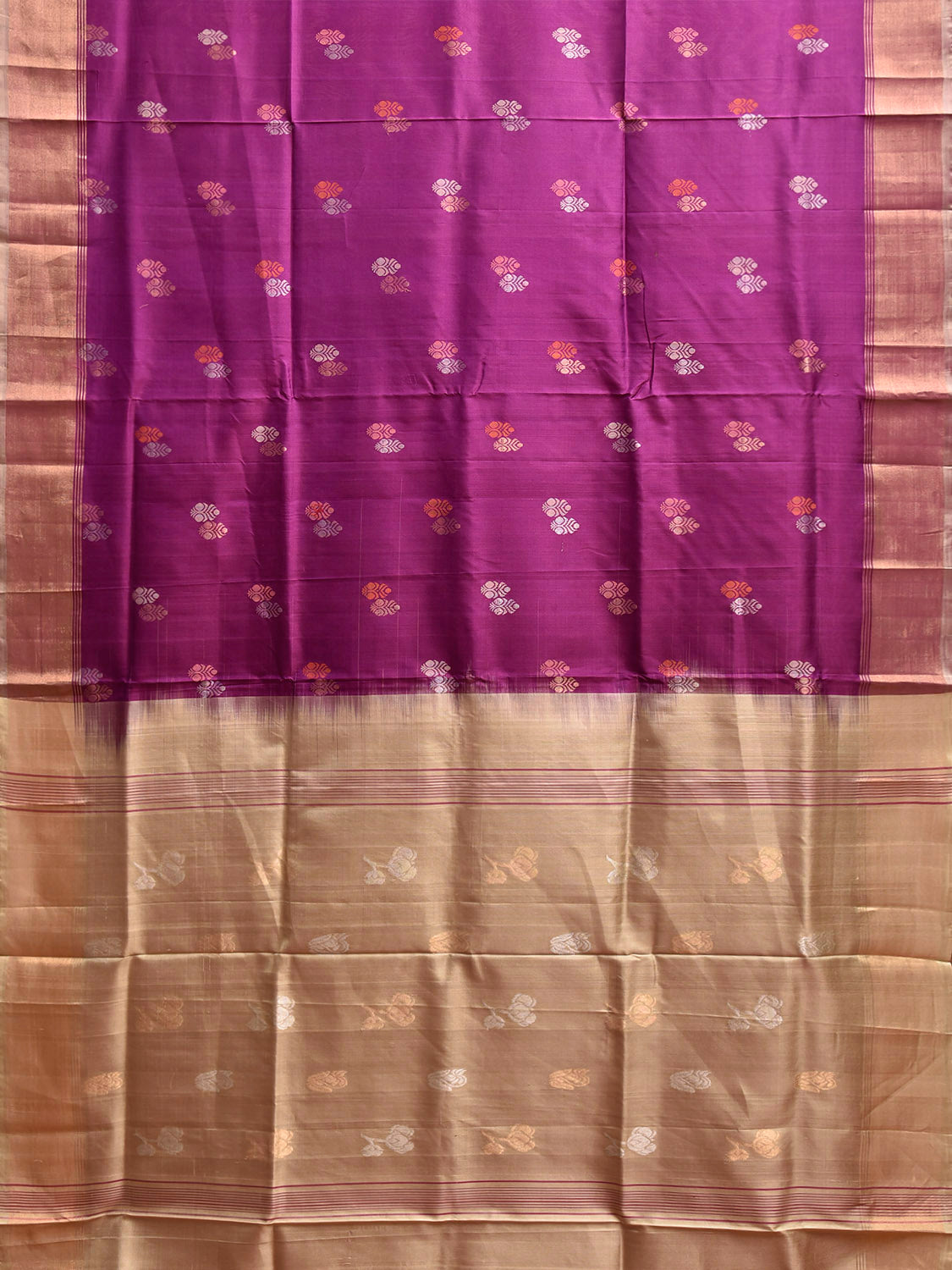 Purple and Cream Uppada Silk Handloom Saree with Body Buta Design u2420