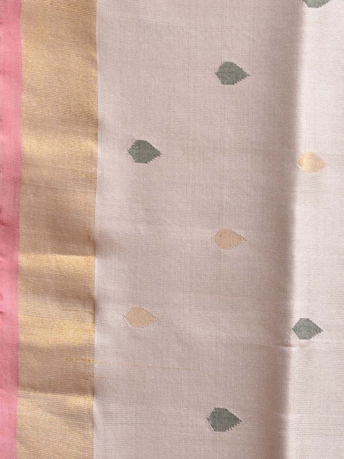White and Baby Pink Uppada Silk Handloom Saree with Floral Pallu Design u2421