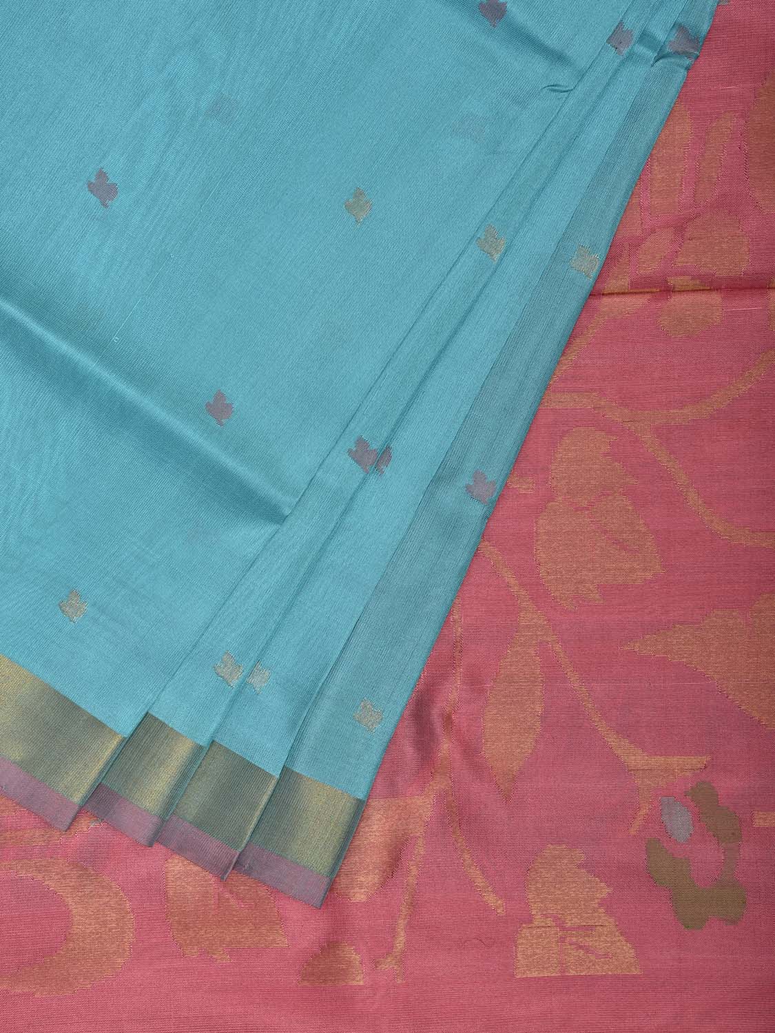 Blue and Peach Uppada Silk Handloom Saree with Floral Pallu Design u2422