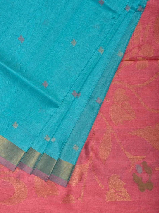 Blue and Peach Uppada Silk Handloom Saree with Floral Pallu Design u2422
