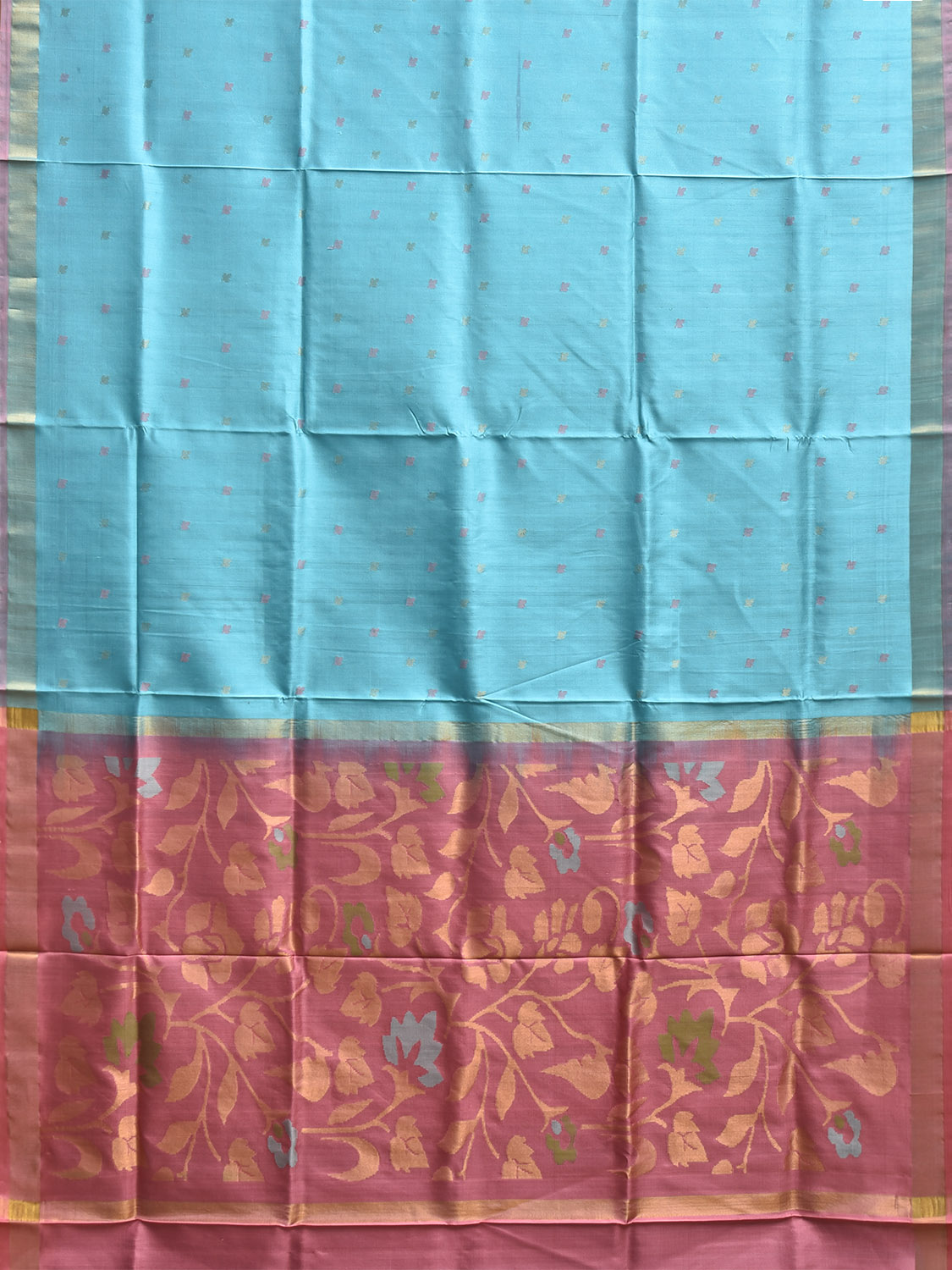 Blue and Peach Uppada Silk Handloom Saree with Floral Pallu Design u2422