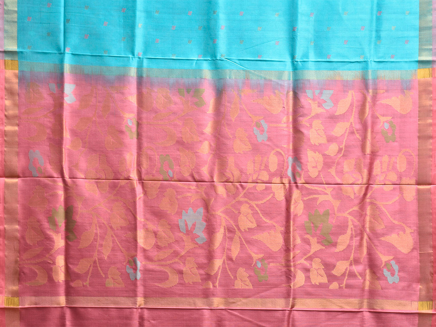 Blue and Peach Uppada Silk Handloom Saree with Floral Pallu Design u2422
