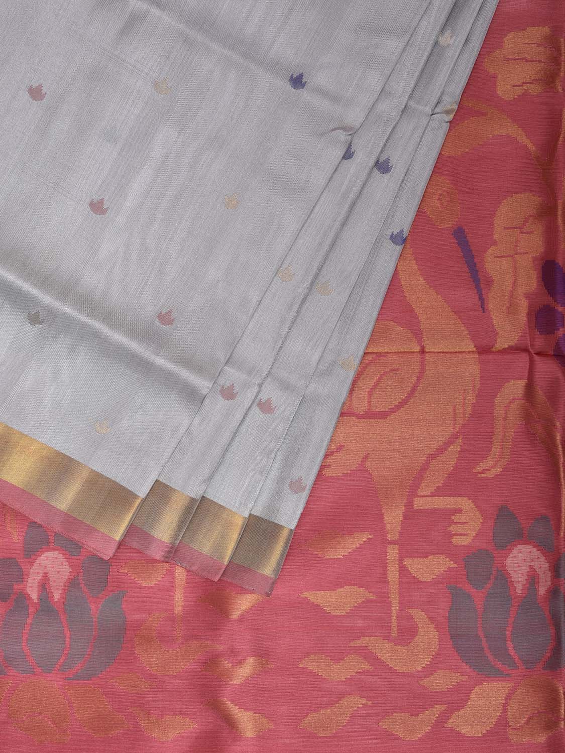 Grey and Peach Uppada Silk Handloom Saree with Floral Pallu Design u2423