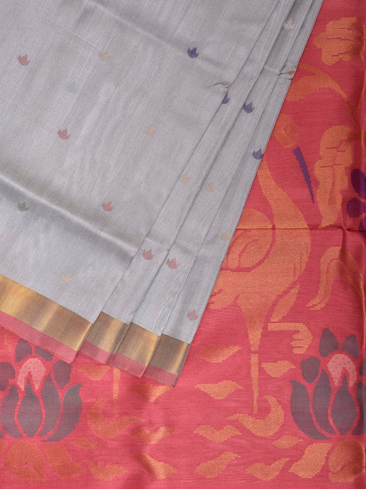 Grey and Peach Uppada Silk Handloom Saree with Floral Pallu Design u2423