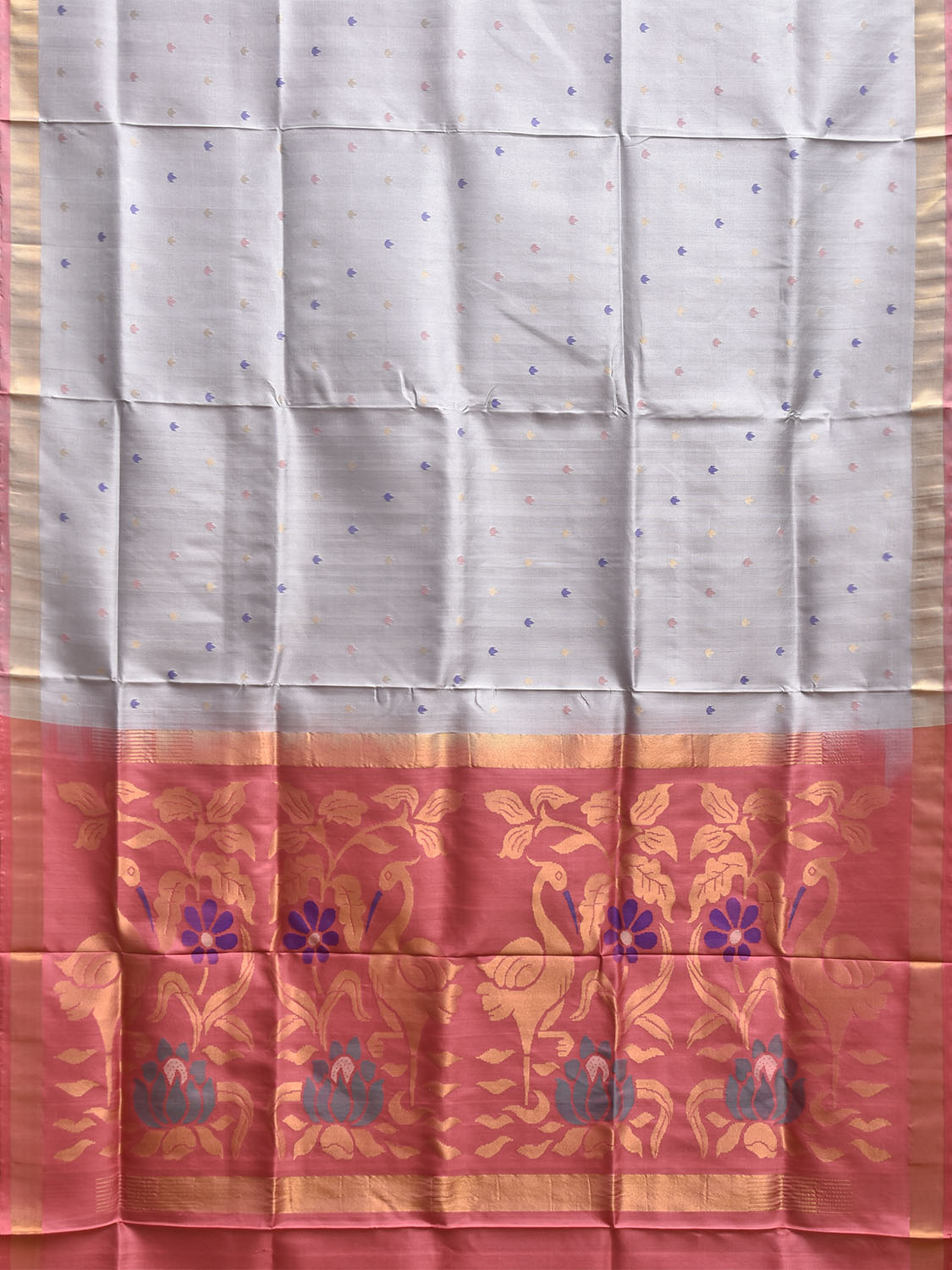 Grey and Peach Uppada Silk Handloom Saree with Floral Pallu Design u2423