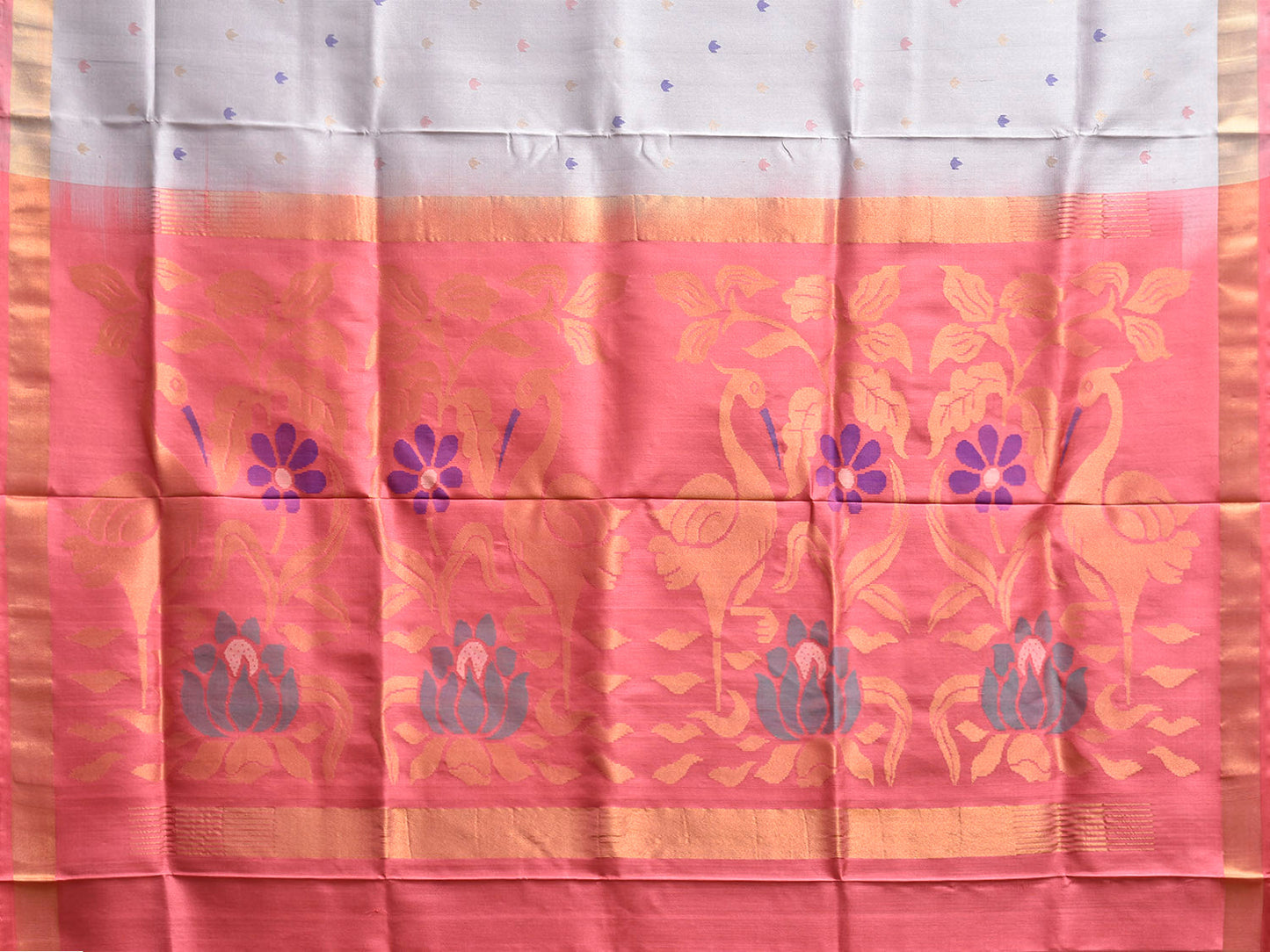 Grey and Peach Uppada Silk Handloom Saree with Floral Pallu Design u2423