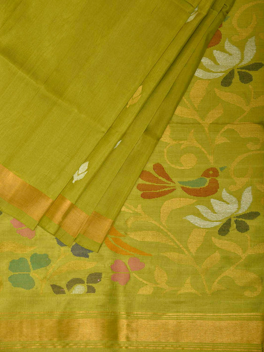 Light Green Uppada Silk Handloom Saree with Birds and Floral Pallu Design u2427