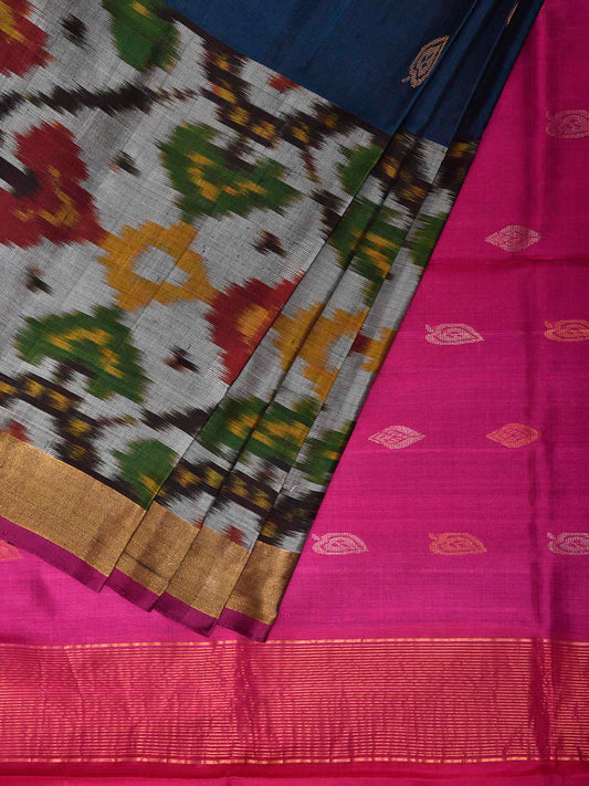 Teal and Pink Uppada Silk Handloom Saree with One Side Ikat Border Design u2428