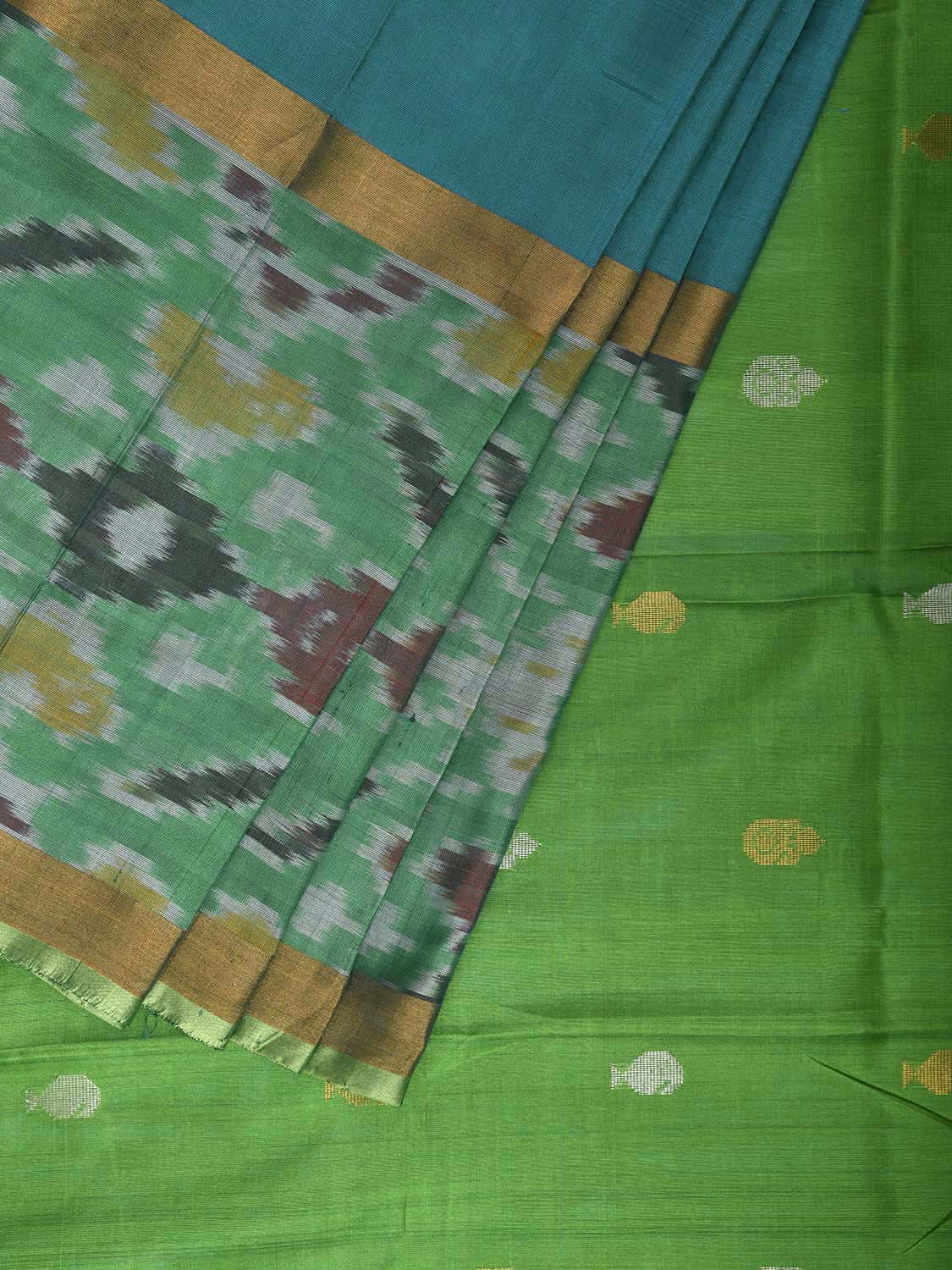 Light Blue and Green Uppada Silk Handloom Saree with One Side Ikat Border Design u2429