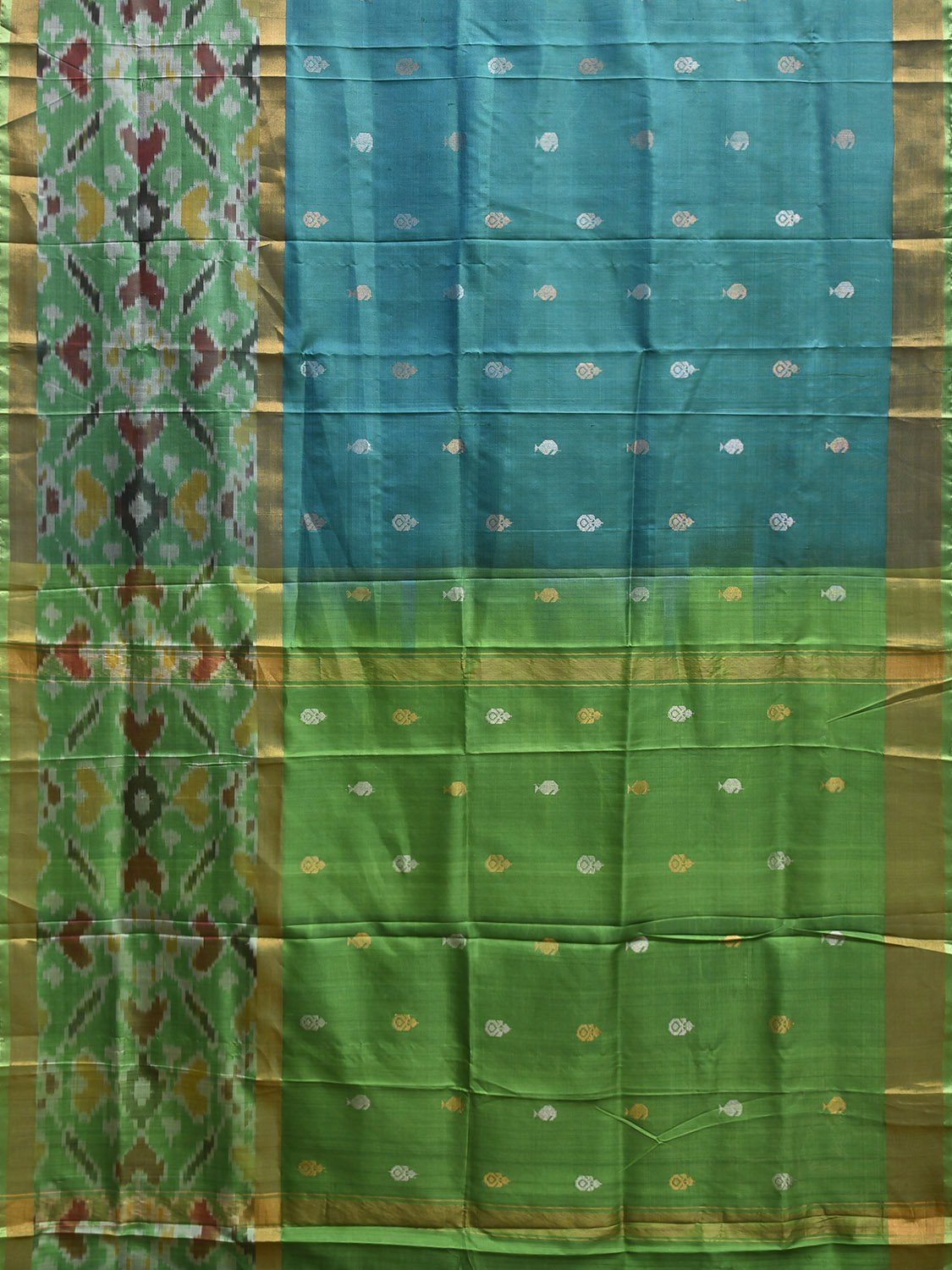Light Blue and Green Uppada Silk Handloom Saree with One Side Ikat Border Design u2429