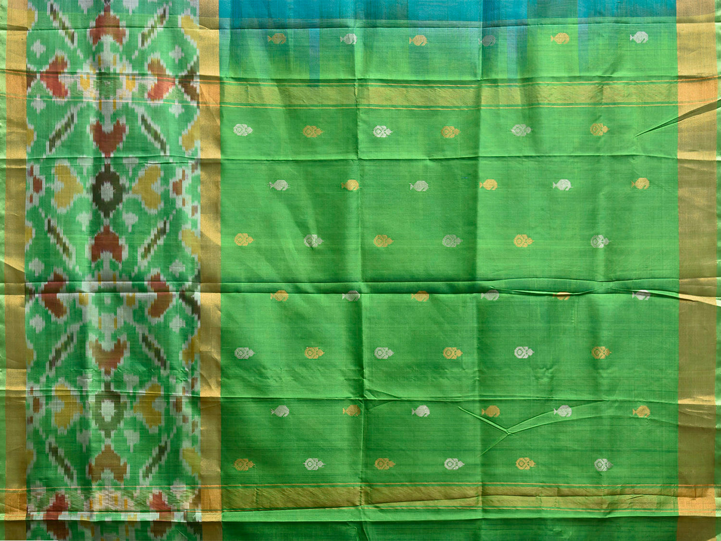 Light Blue and Green Uppada Silk Handloom Saree with One Side Ikat Border Design u2429