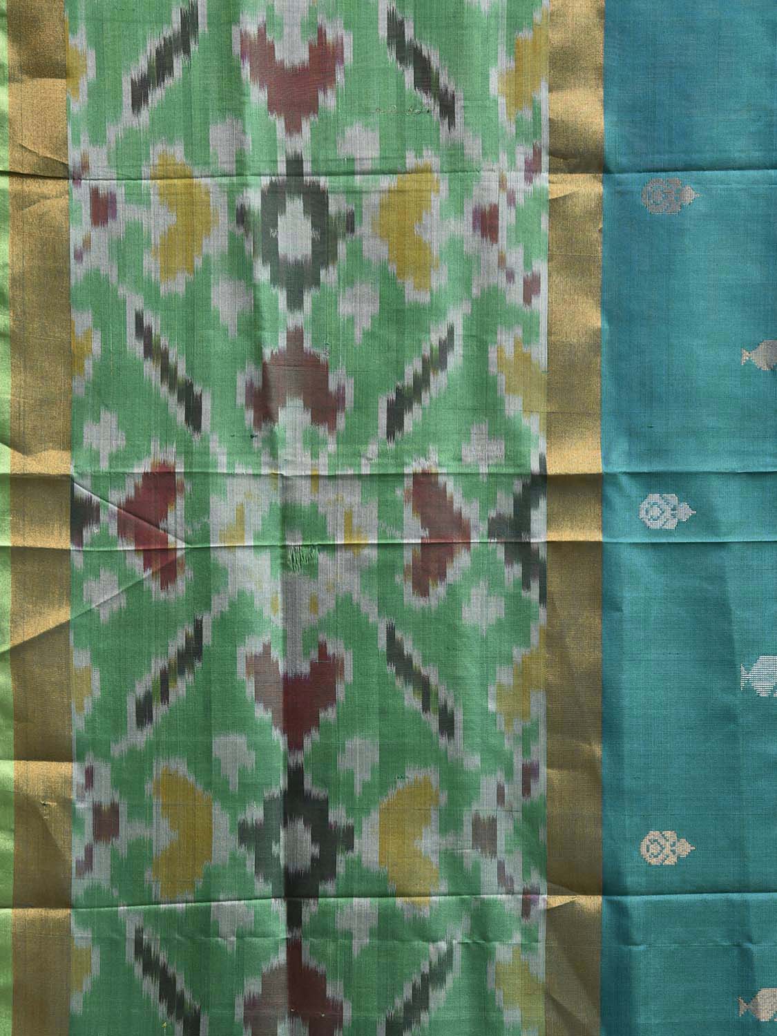 Light Blue and Green Uppada Silk Handloom Saree with One Side Ikat Border Design u2429