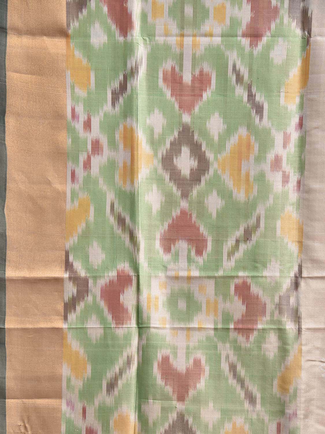 Beige and Dark Green Uppada Silk Handloom Saree with One Side Ikat Border Design u2430