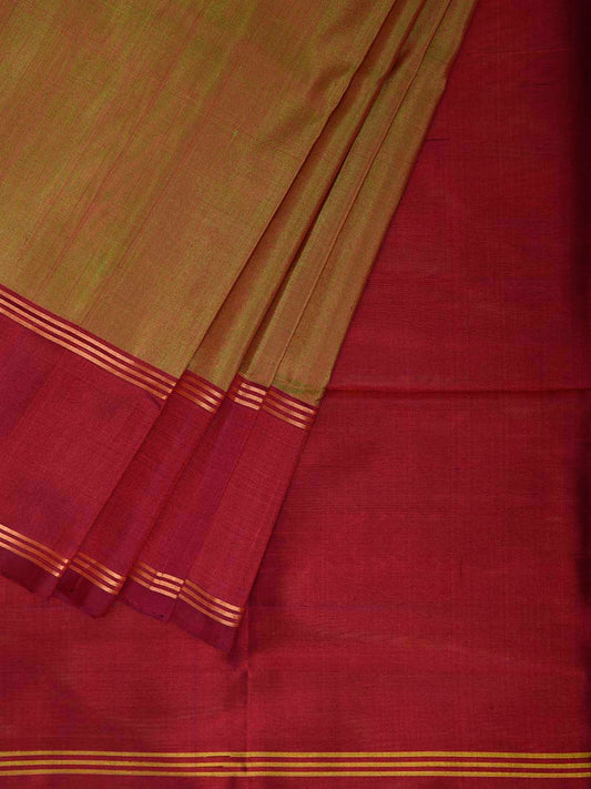 Olive and Maroon Uppada Silk Handloom Plain Saree with Contrast Pallu Design u2431