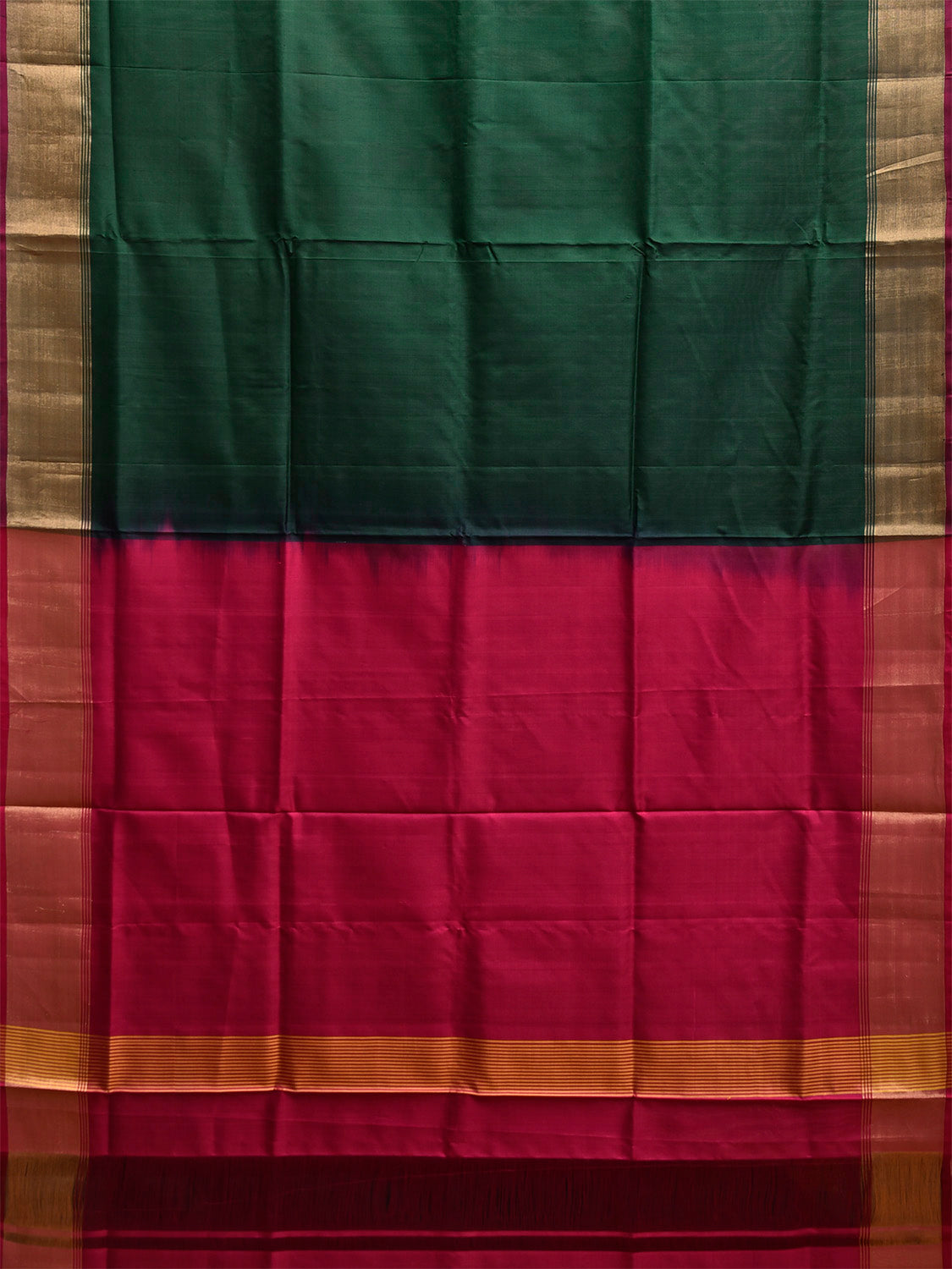 Dark Green and Pink Uppada Silk Handloom Plain Saree with Contrast Pallu Design u2433