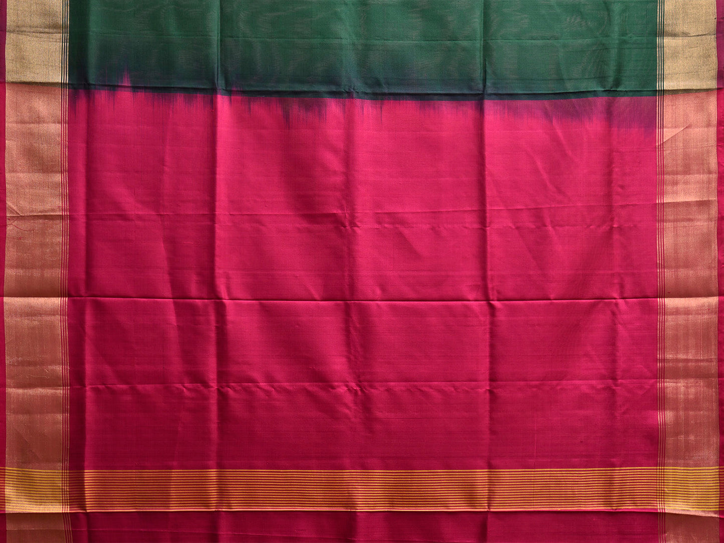 Dark Green and Pink Uppada Silk Handloom Plain Saree with Contrast Pallu Design u2433