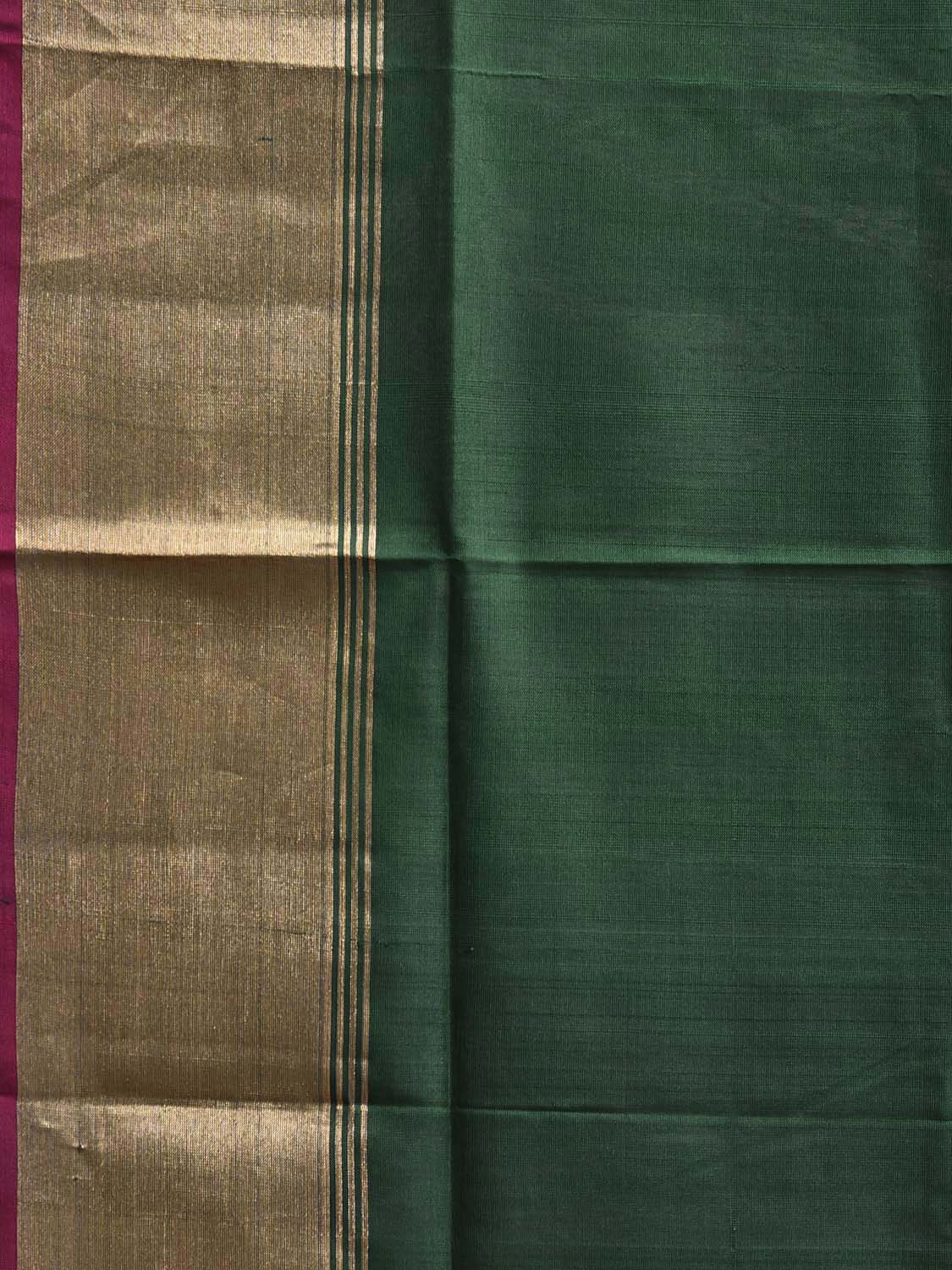 Dark Green and Pink Uppada Silk Handloom Plain Saree with Contrast Pallu Design u2433