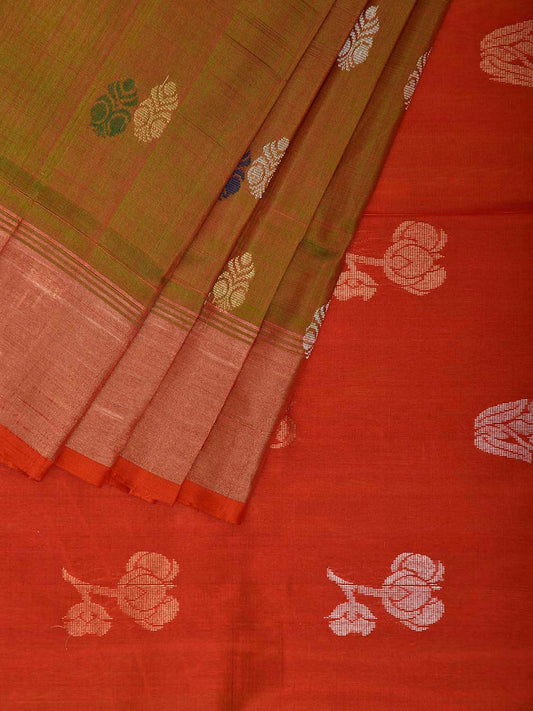 Olive and Orange Uppada Silk Handloom Saree with Body Buta Design u2435