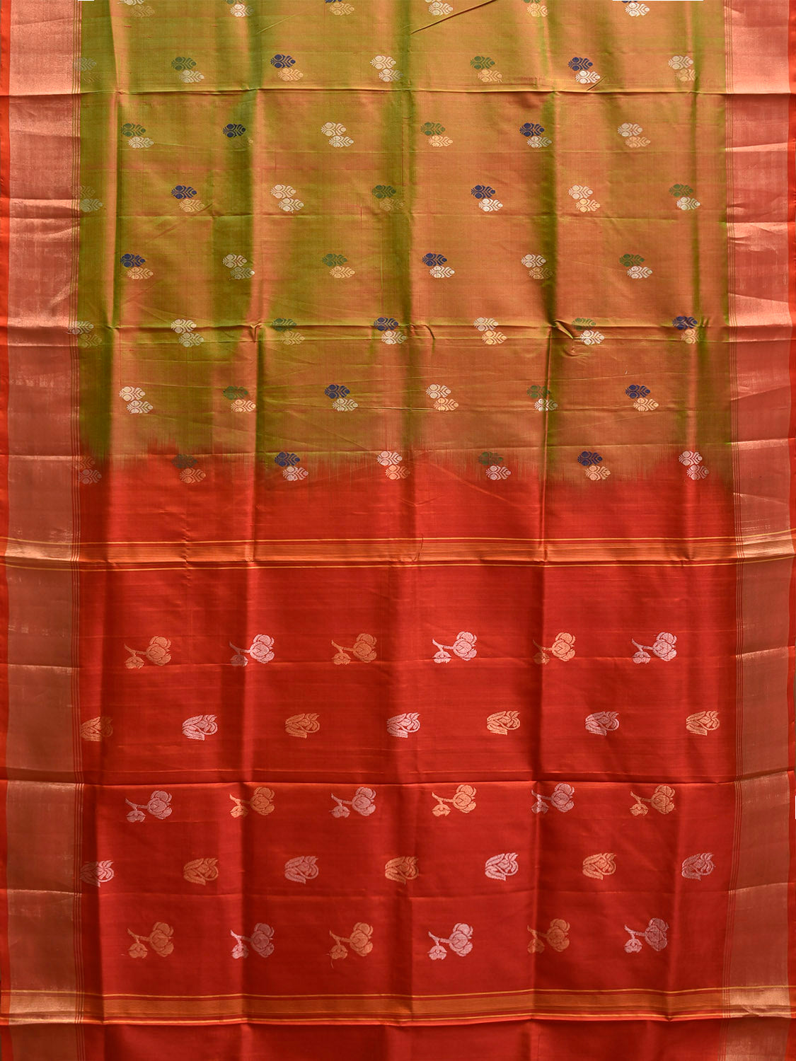 Olive and Orange Uppada Silk Handloom Saree with Body Buta Design u2435