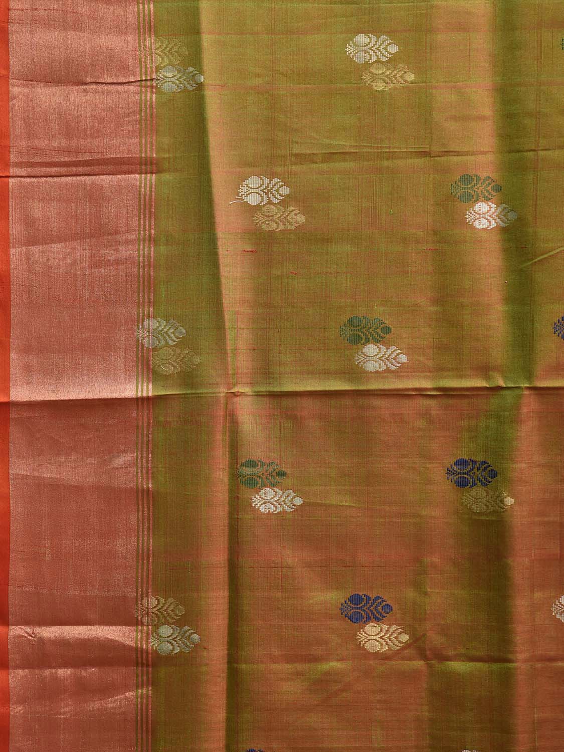 Olive and Orange Uppada Silk Handloom Saree with Body Buta Design u2435