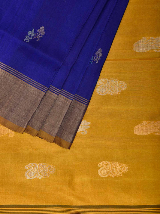 Blue and Yellow Uppada Silk Handloom Saree with Body Buta Design u2436