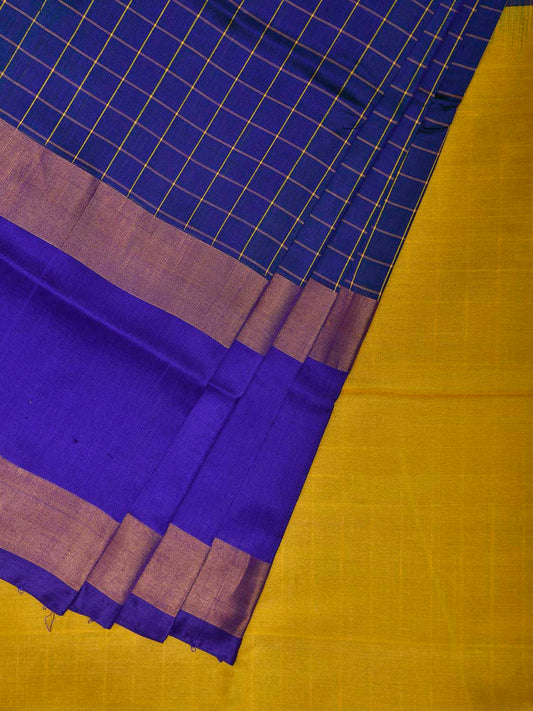 Blue and Yellow Uppada Silk Handloom Saree with Checks Design u2438