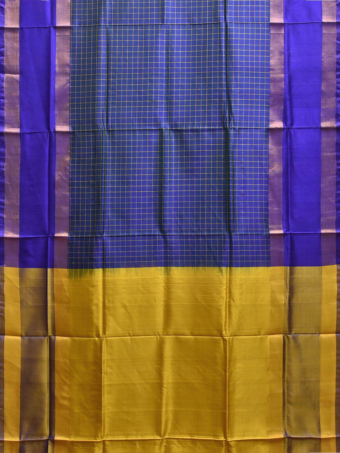 Blue and Yellow Uppada Silk Handloom Saree with Checks Design u2438