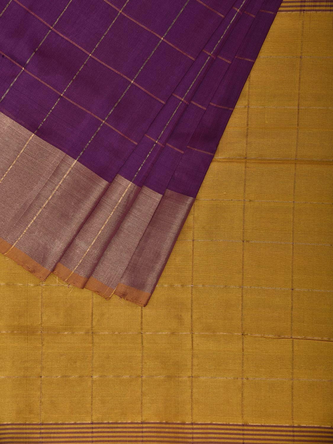 Purple and Yellow Uppada Silk Handloom Saree with Big Checks Design u2440