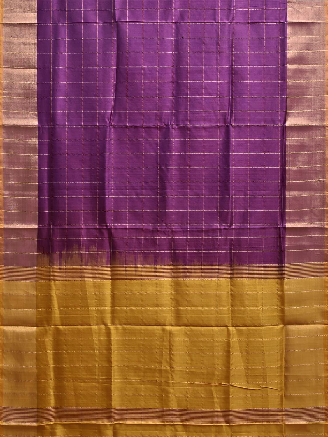 Purple and Yellow Uppada Silk Handloom Saree with Big Checks Design u2440