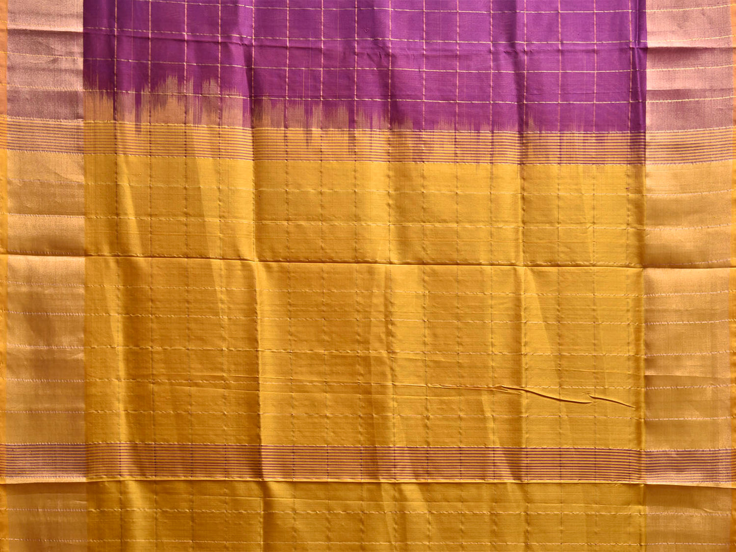 Purple and Yellow Uppada Silk Handloom Saree with Big Checks Design u2440