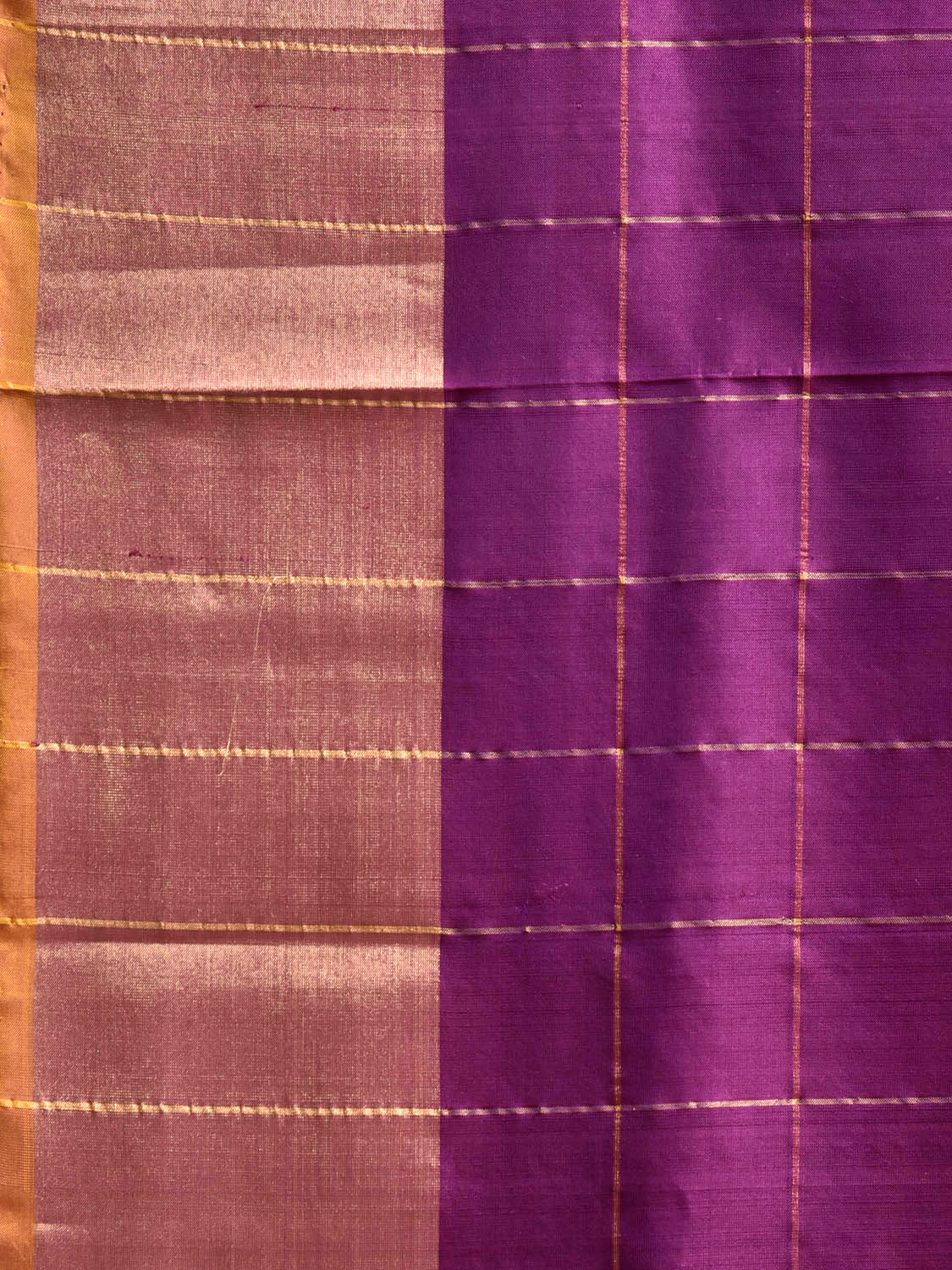 Purple and Yellow Uppada Silk Handloom Saree with Big Checks Design u2440