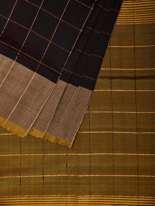 Black and Olive Uppada Silk Handloom Saree with Big Checks Design u2441