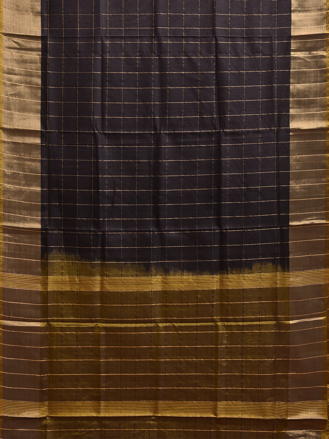Black and Olive Uppada Silk Handloom Saree with Big Checks Design u2441