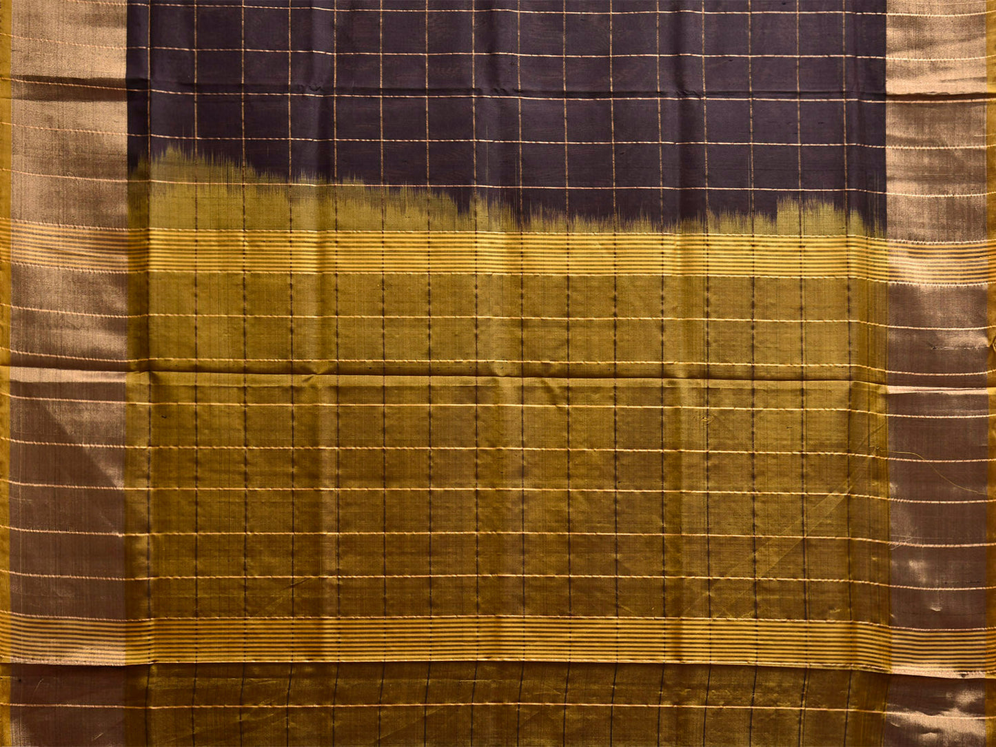Black and Olive Uppada Silk Handloom Saree with Big Checks Design u2441