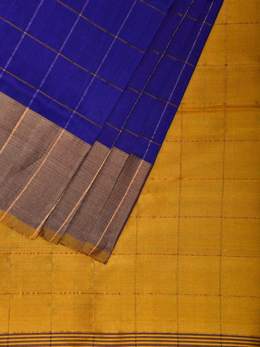 Blue and Yellow Uppada Silk Handloom Saree with Big Checks Design u2442