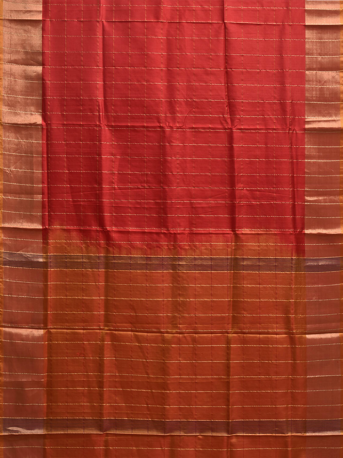 Red and Mustard Uppada Silk Handloom Saree with Big Checks Design u2443
