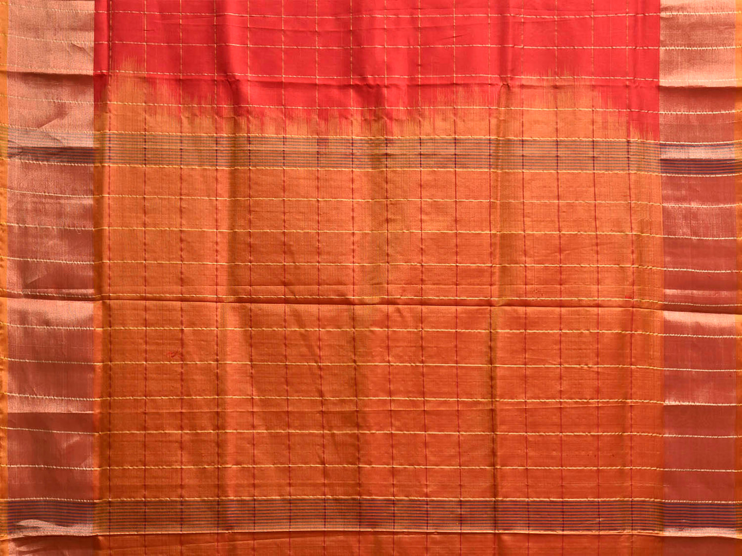 Red and Mustard Uppada Silk Handloom Saree with Big Checks Design u2443