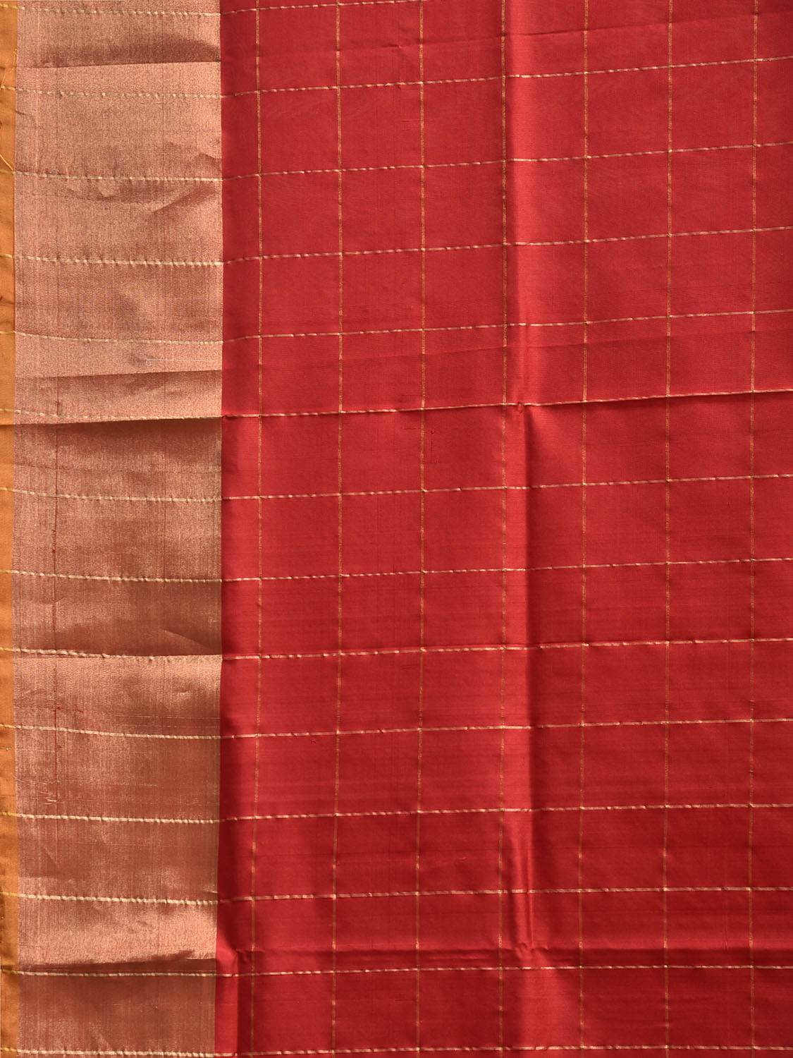 Red and Mustard Uppada Silk Handloom Saree with Big Checks Design u2443