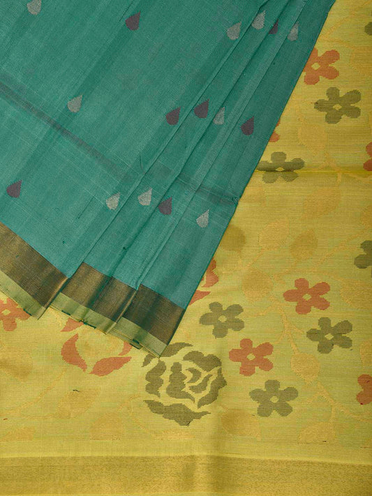 Turquoise and Yellow Uppada Silk Handloom Saree with Floral Pallu Design u2444