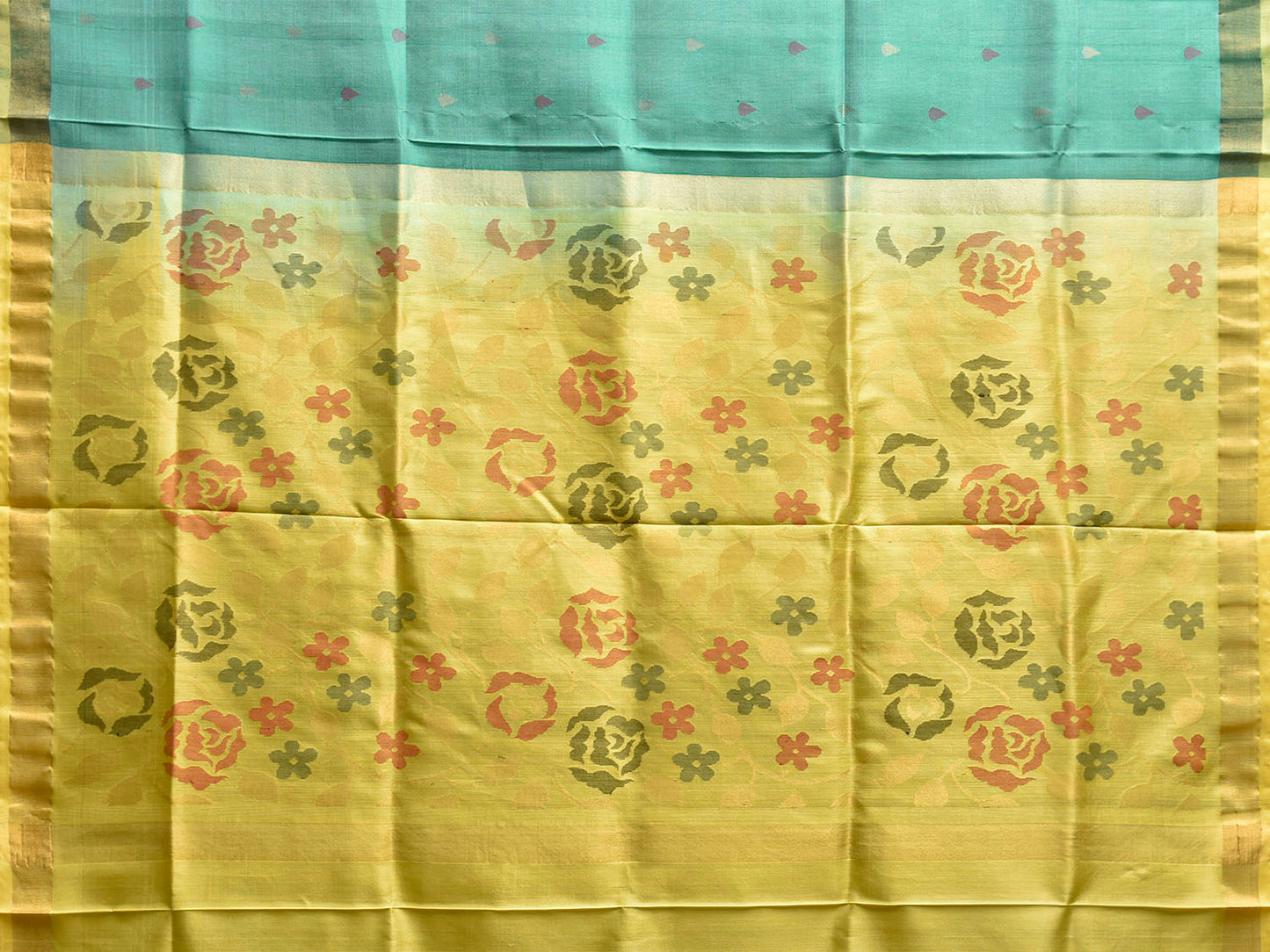 Turquoise and Yellow Uppada Silk Handloom Saree with Floral Pallu Design u2444